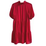 MSK Women's Red Tiered Ruffle Neck Short Sleeve Boho Chic Dress Size S Photo 3