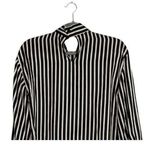 ZARA Long Sleeve Professional Stripe Mock Tie Neck Blouse Key Hole Back XS Black Photo 4