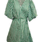 Old Navy  Above The Knee Linen Waist-Defined Wrap Gingham Dress Green Medium Photo 0