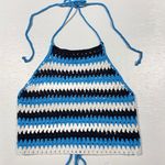 BP New  Crochet Zig Zag Stripe Tie Back Halter Top Blue Photo 12
