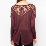 Free People  Gatsby Top Embroidered Mesh Maroon Red Medium Photo 1