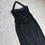 Vintage Nite Line Silk Halter Evening Gown Dress S Black Beaded Sequin Art Deco Photo 2