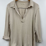 We The Free  Striped Collared Pullover Shirt Beige Extra Small Long Sleeve Photo 0