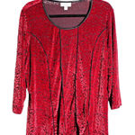 Dress Barn Red Black Burnout Velvet Whimsigoth Scoop Neck Long Sleeve Boho Top 2X Floral Photo 0