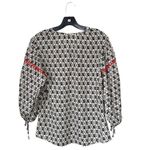 Solitaire  Womens Embroidered Keyhole‎ Tunic Blouse Boho Top Black White Large Photo 2