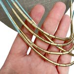 Loft  Light Blue Multi Cord Gold Tone Tube Beaded Statement Necklace Photo 1