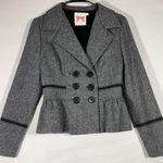 Anthropologie Double Breasted Peplum Blazer Herringbone 100% Wool Black White S Photo 0