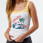 PacSun 🤍 Jamaica in 86’ Graphic White and Yellow Trim Fitted Tank Top Photo 0