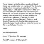 Ark & Co. Women’s White Floral Lace Lined Back Zipper‎ Shorts Size Large. Photo 4