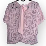 Nanette Lepore  Lace Crochet Sheer Pink Lined Bobo Spring Bloom Bow tie Blouse S Photo 4