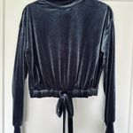 Tesoro Navy Velvet Long Sleeve Mock Neck with Cinch Tie Front Blue Photo 0