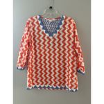 Gretchen Scott Tunic Top Sz XL Orange White Chevron Bright Tropical Cotton Photo 13