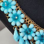 Vintage Aqua Blue Flower Bead Necklace and Earrings Set Photo 2