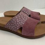 Spenco Sandals Dawn Slide Slip On Slipper Leather Comfort Travel Ostrich Purple Size 8.5 Photo 0