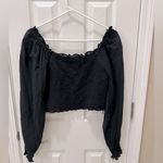 Aerie  Smocked Puff Sleeve Square Neck Black Crop Top Size Medium Photo 1