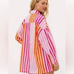 Beach Riot  Women's Pink Orange Alexa Sunset Stripe Button Down Shirt Size Large Photo 1