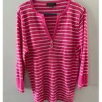 Lauren Ralph Lauren Womens Striped Henley Top Size XL Pink Cotton Ribbed Preppy Photo 0