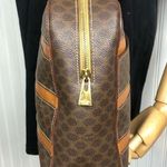 CELINE Macadam Blason Triumph Dark Brown Hand Bag Leather Stripes Authentic Photo 5