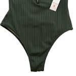 Shade & Shore  Swimsuit One Piece Green Ribbed Plunge V-Wire Swimsuit Large NEW Photo 4