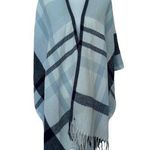 Banana Republic NWT $119 Cashmere Blend Plaid Fringe Poncho Gray/Blue, Sz OS Photo 0