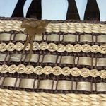 Vintage Straw Purse Clutch Handbag Wood Handles Brown Beige Lined Boho Photo 1