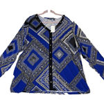 Susan Graver Artisan 2X Blue Geometric Liquid Knit Embellished Jeweled Top NEW Photo 0