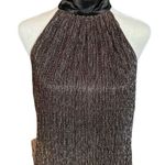 Laundry by Shelli Segal Metallic Gold & Black Satin Bow Halter Mini Dress Sz 6 Photo 6