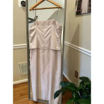 Elegant Champagne Satin Midi Dress with Beaded Trim – Formal Size 16 Photo 2