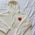 Aerie Fuzzy Heart Hoodie Sweatshirt White Cozy Sweatshirt Womens Size Medium Photo 1
