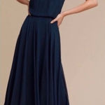 Jenny Yoo NWT  Inesse Chiffon V Neck Maxi Dress in‎ Navy Blue Size 2 Photo 0
