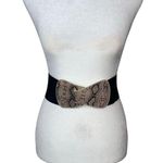 BCBG MAXAZRIA Snakeskin Wide Statement Belt Women’s Leather Stretchy Black Small Photo 0