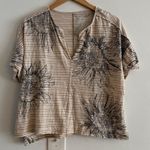 Pilcro Anthropologie Short Sleeve Boxy Striped Floral Tee Shirt XS Tan Photo 0