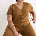 Madewell ‎ Tops Womens Knit Lightspun Ruched-Front Crop Spiced Olive Plus 4X NEW Photo 0