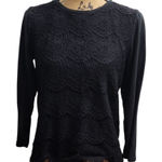 J. Crew‎ Lace Top Long Sleeve Black Blouse Elegant Party Casual Size Medium Photo 0