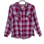 Boston Traders Pink Plaid Hooded Button Up Roll Tab Sleeve Flannel Shirt Size M Photo 1