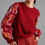 Anthropologie  Porridge Floral Puff Sleeve Textured Top Burgundy MEDIUM Photo 0