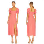 We Wore What Puff Sleeve Midi Dress in Coral Photo 1