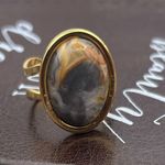 Handmade Mexican Crazy Lace Agate Cabochon Stainless Steel Ring in Golden Tone Adjustable Photo 5