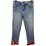 Anthropologie Pilcro Red Beaded Tassel Hem Slim Boyfriend Jeans Size 25 Photo 3