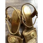 Coach Women’s Size 7 Wedge Sandals Peep For Patent Leather Navy Blue Khaki Cc Photo 7