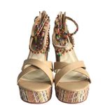 🆕Getmorebeauty Tan Ankle Beaded Strap Detailing Platform Wedge Sandals Size 9 Photo 4