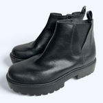 Zodiac  Ankle Booties Size 5 Black Chunky Sole Block Heel Faux Leather‎ Boots Photo 0