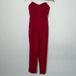 Red Strapless Jumpsuit with‎ Belt and Pockets Photo 8