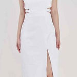ZARA ‎ White Sleeveless Cut Out Sides Square Neck High Slit Midi Dress XL Photo 0