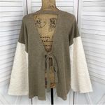 POL ‎ Open Tie Back Sweater Bell Sleeve Color Block Brown Cream Large Photo 3