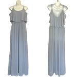 Show Me Your Mumu  Caitlyn Ruffle Maxi Dress Cold Shoulder Steel Blue Chiffon M Photo 3