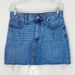 Madewell  Rigid Denim A Line Mini Skirt in Leandra Wash Size 29 Raw Frayed Photo 0