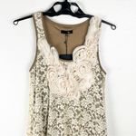 Ryu Brown Cream Crochet Tiered Lace Floral Sleeveless Lined Dress, Size Medium Photo 8