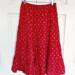 Ann Taylor Red Floral Gathered Tiered Midi Skirt Photo 1