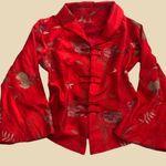 Vintage Red embroidered floral 100% Silk Asian Chinese Photo 0